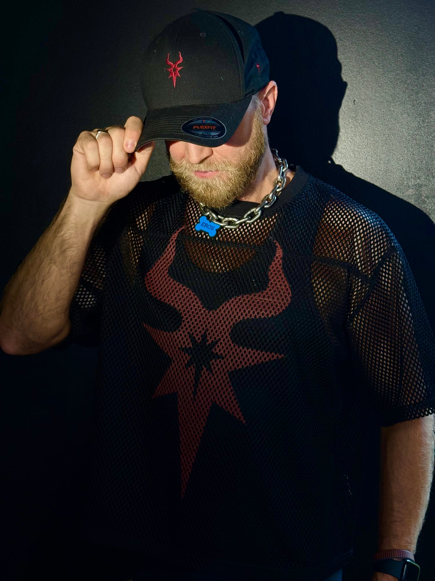 Morningstar | See-through Boxy Net T-shirt | Red logo