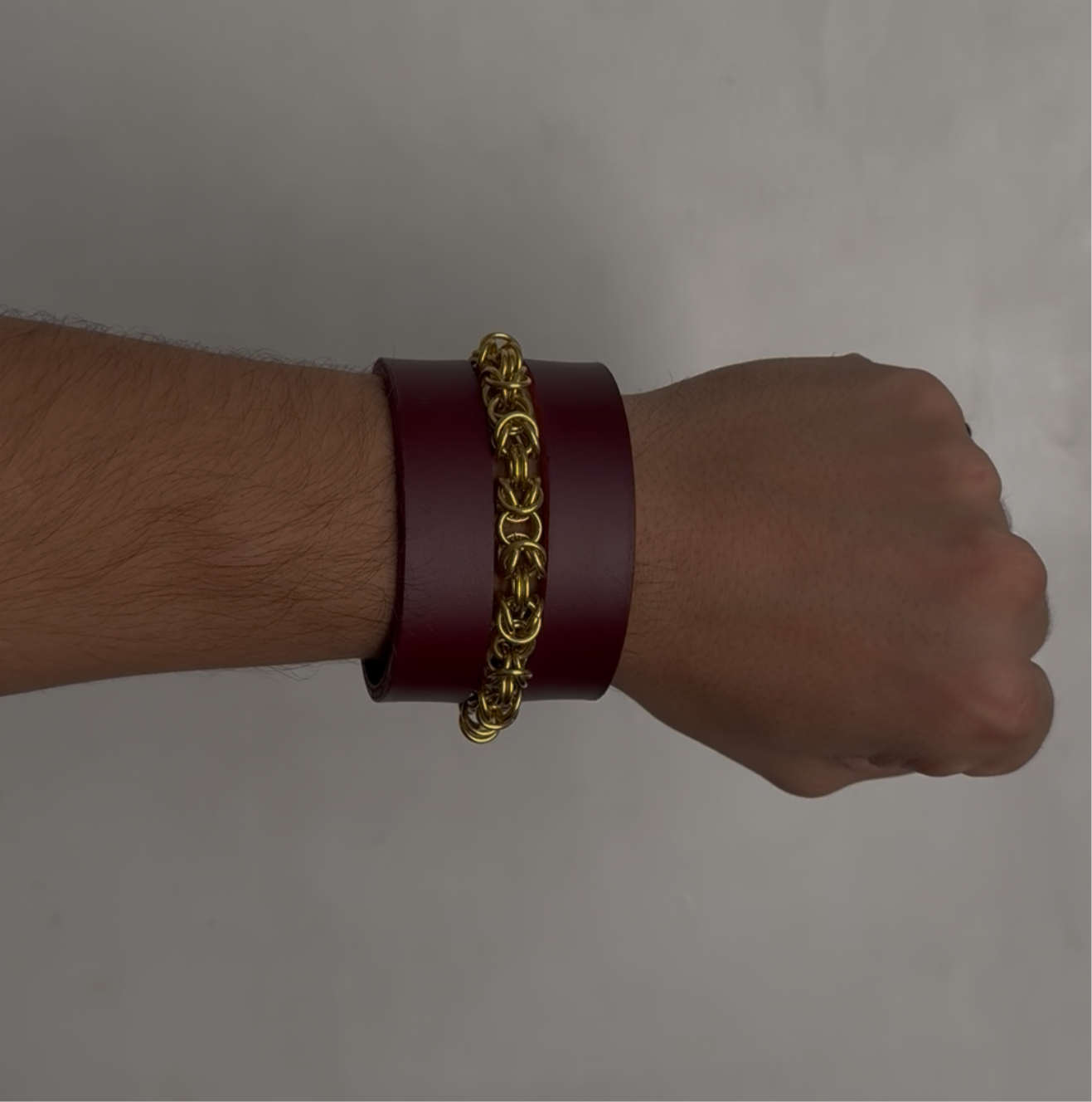 Morningstar | Leather Chainmail Strap Cuff | Pair